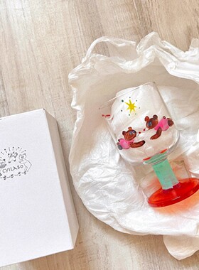 cyilabo日式同款手绘可爱熊熊杯子鸡尾酒杯高脚杯创意葡萄酒杯