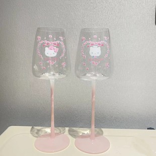 HelloKitty粉色高脚杯红酒杯玻璃杯 可爱印花高脚杯情侣闺蜜礼物