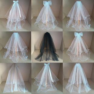 领证头纱登记求婚头饰简约短款新娘结婚主婚纱头饰高级法式小头纱