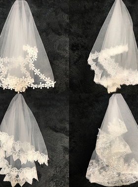 新款新娘头纱旅拍简约拍照道具短森系头饰超仙网红结婚头纱