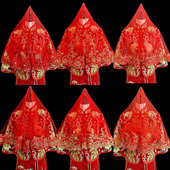 新娘出嫁头纱凤冠霞帔盖头结婚礼服中式 复古秀禾服半透明红色盖头