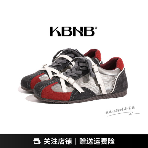 KBNB复古拼色厚底德训鞋女双扣