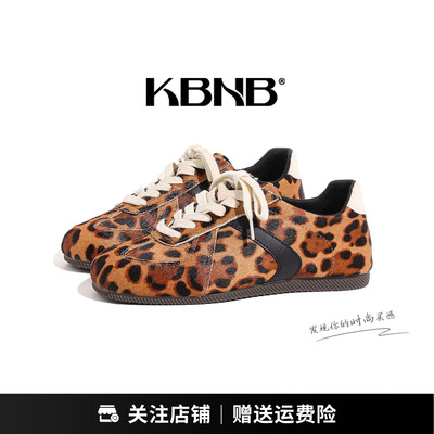 KBNB复古豹纹厚底德训鞋女百搭