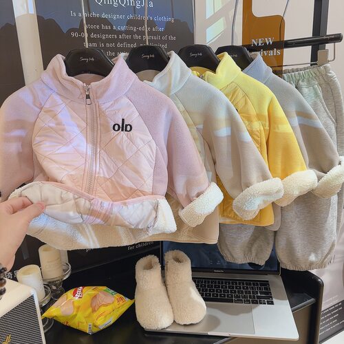 加厚男女童韩版olb奥粒绒加绒外套冬季校服神器内穿拉链拼色上衣