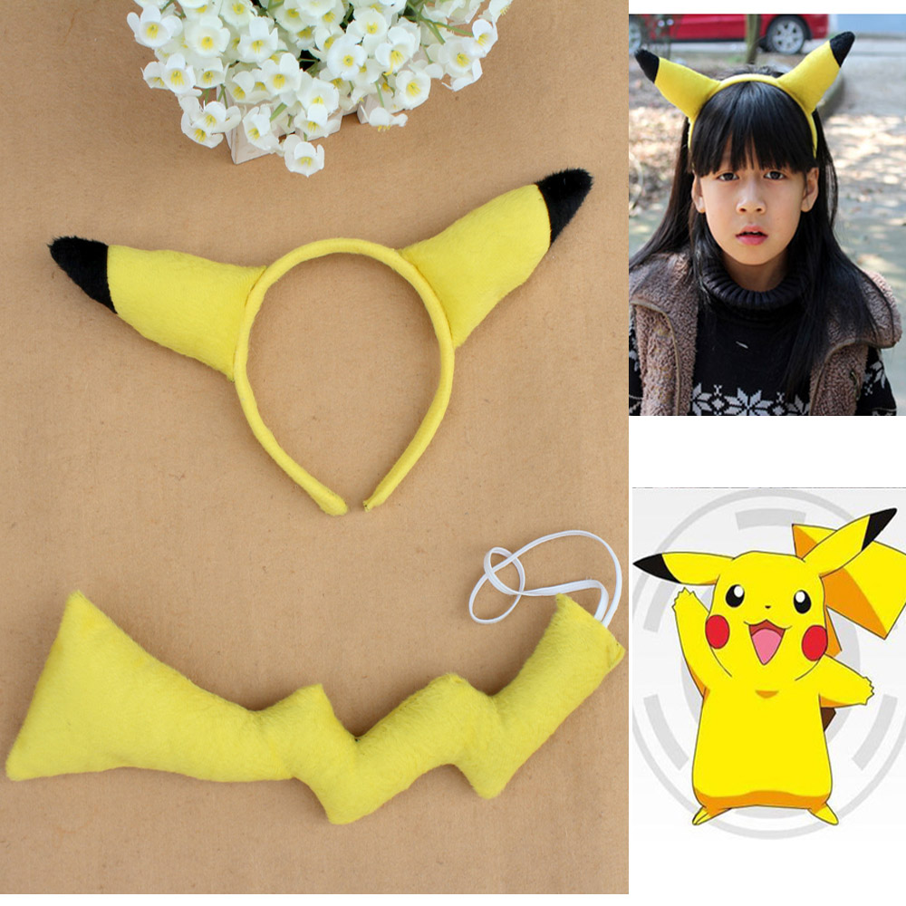 儿童节头饰 宠物精灵黄色皮卡丘耳朵尾巴头饰卡通动物头箍COS套装