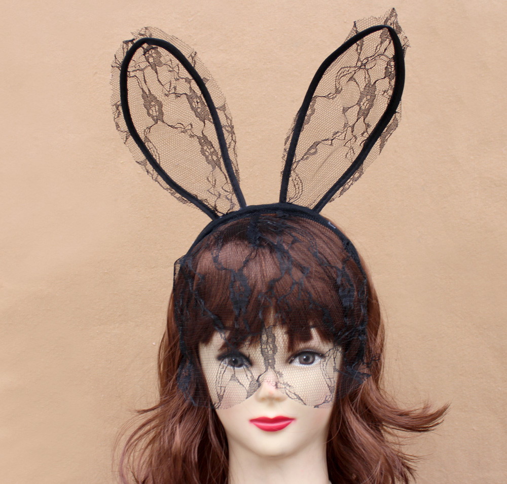 六一节派对头箍舞会装扮 lady gaga 蕾丝兔耳朵面纱发箍 蕾丝面具