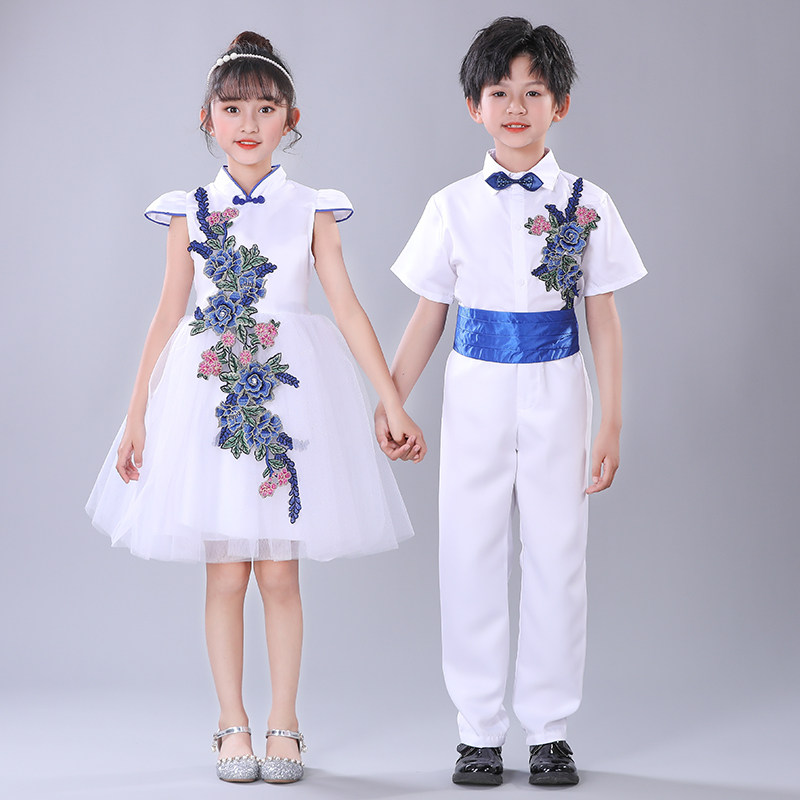 儿童合唱服中国风中小学生大合唱诗歌朗读表演服男女童古筝演出服