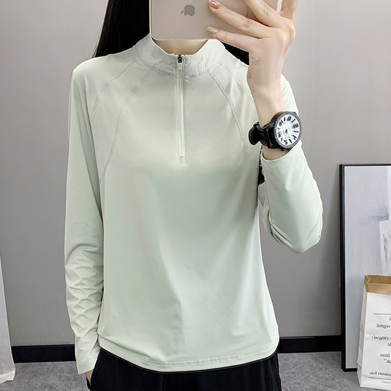 户外速干衣长袖春夏女式立领弹力透气轻薄排汗徒步运动快干T恤