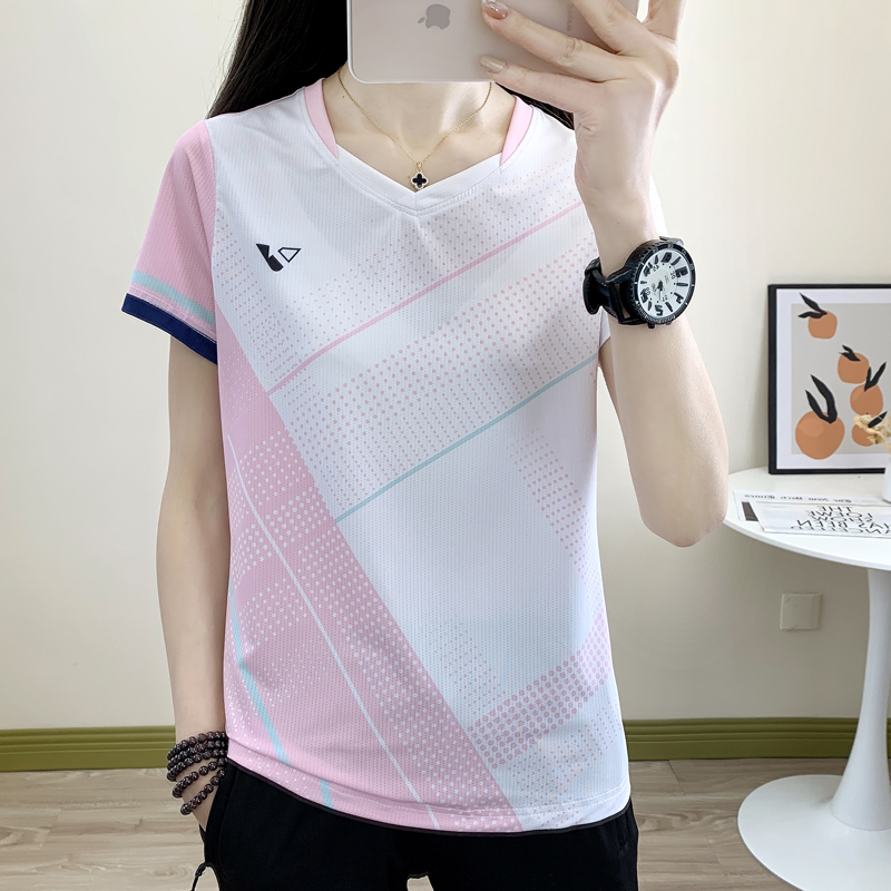 速干衣T恤女夏户外弹力透气轻薄羽毛球服乒乓球运动网眼面料短袖