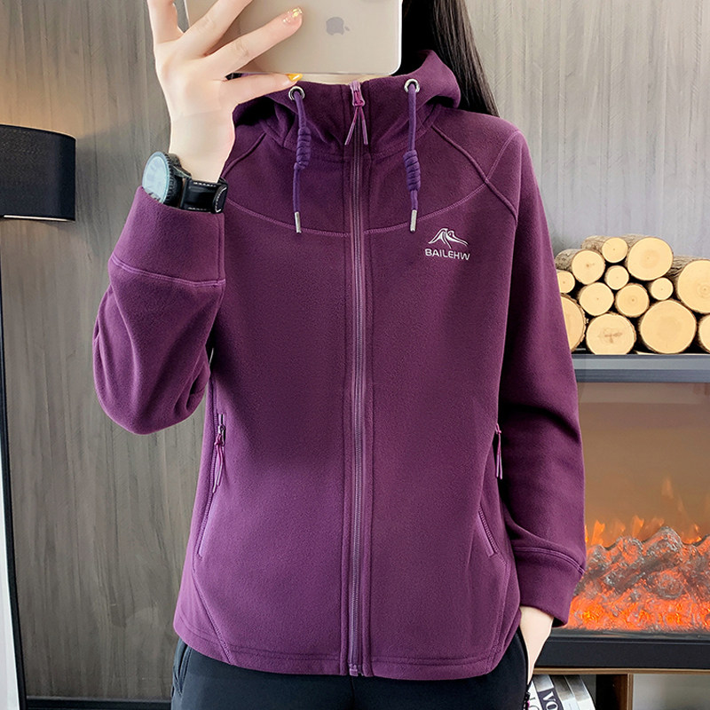 抓绒衣女连帽运动休闲卫衣外套