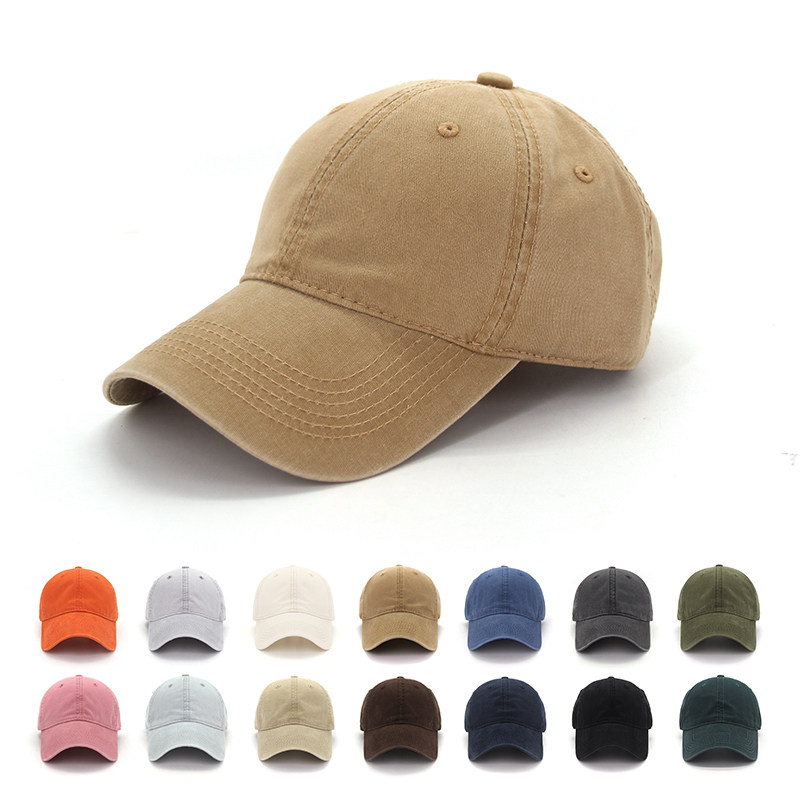 高档磨毛纯棉水洗做旧鸭舌帽阿美咔叽工装复古棒球帽定制刺绣logo