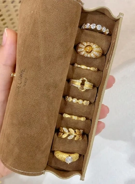 中古风s925纯银锆石拉丝戒指女复古小众高级感轻奢百搭开口指环新