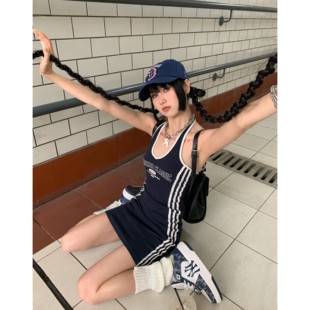 ROY11 复古辣妹背心显瘦街头运动吊带宝贝连衣裙 三条杠美式