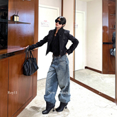 女辣妹设计感宽松休闲阔腿拖地裤 ROY11 复古柳钉牛仔裤 推荐 美式