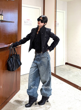 ROY11 美式推荐 复古柳钉牛仔裤女辣妹设计感宽松休闲阔腿拖地裤