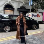 ROY11 贵感都女 棕色麂皮大衣女冬气质毛绒一体过膝收腰显瘦外套