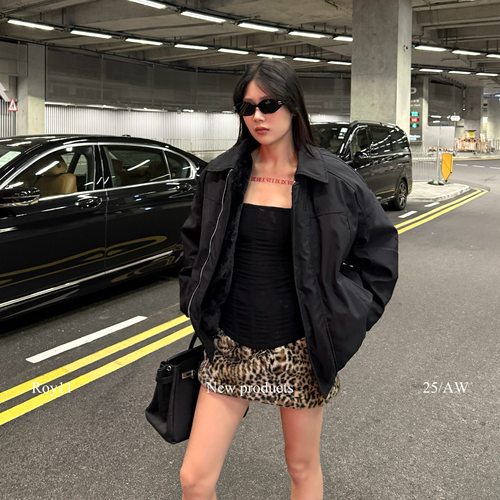 美式高级感毛绒黑色廓形棉服冬季