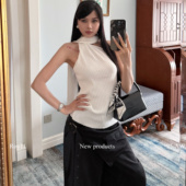 ROY11 挂脖飘带上衣 修身 职场艺术家 针织吊带背心女性感辣妹无袖