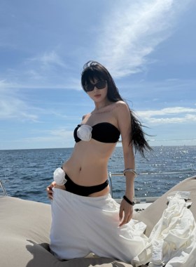 ROY11海滨假日 黑色玫瑰性感比基尼女性感辣妹分体泳衣度假套装新
