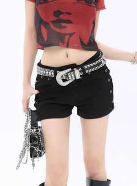 ROY11小众设计感黑色夏季新辣妹性感低腰柳钉包臀牛仔短裤热裤