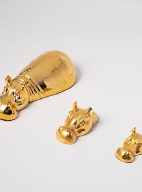 现代轻奢金色迷你小动物河马套装装饰摆件工艺品桌面摆设家居饰品