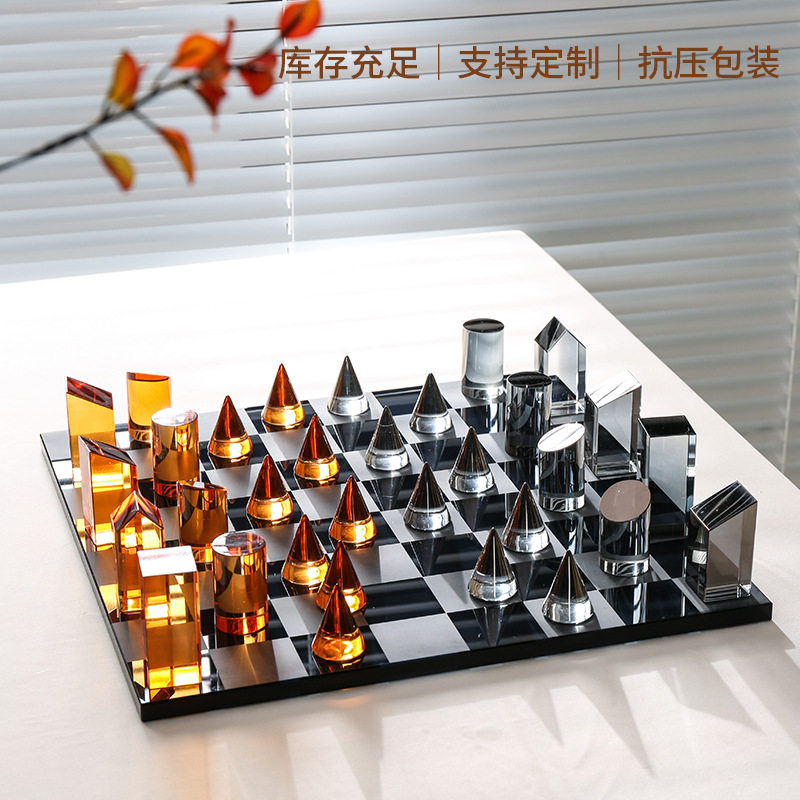 跨境欧式轻奢水晶国际象棋摆件高级感家居客厅小型装饰工艺品批发