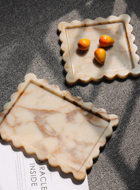 简约天然大理石果盘摆件样板房餐桌家居装饰品客厅茶几托盘收纳盘