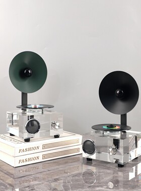 现代简约水晶播放机留声机模型艺术摆件客厅玄关电视柜家居装饰品