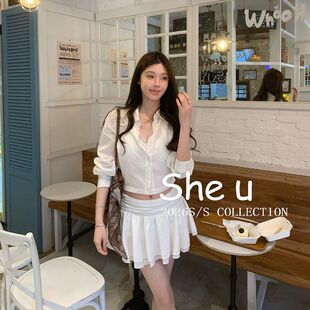 衬衫 短款 U十三行韩系甜辣风长袖 新款 显瘦百搭衬衫 女2026夏季 SHE