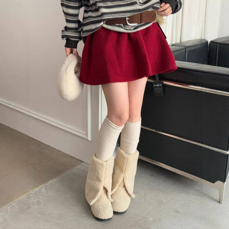 MEKAKAMEE冬韩系绒面半身A字裙