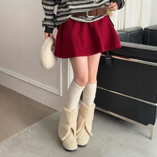 高腰显瘦纯色半身裙A字裙952 KAKAMEE十三行冬韩系绒面带安全裤