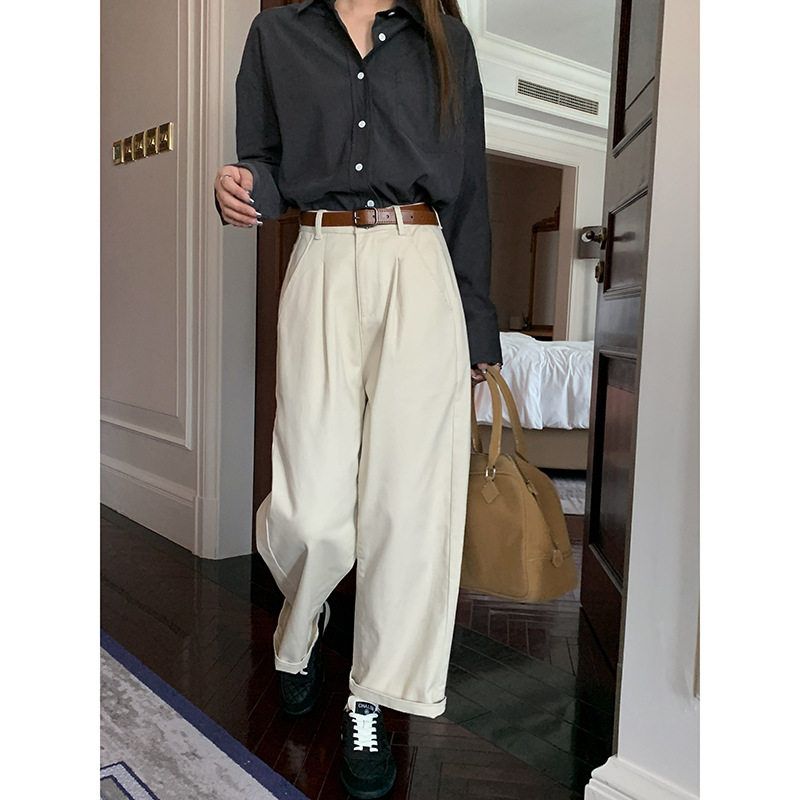 【敲舒服弹力休闲裤】歌铭高腰直筒阔腿裤山本裤女冬西装裤N691A