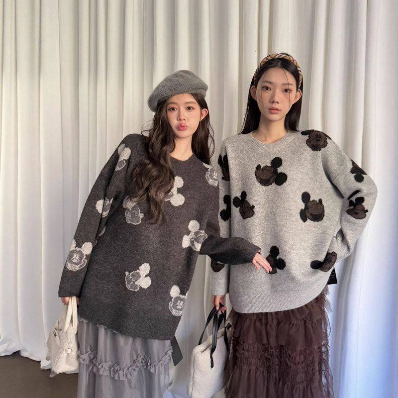 MEKAKAMEE趣味提花撞色毛衣厚女