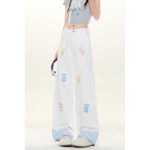 小狗刺绣休闲裤自然涩夏日多巴胺
