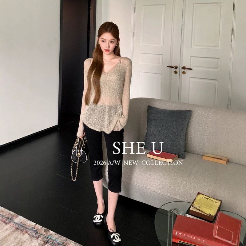 SHE十三行韩系休闲风七分黑色