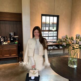 SHE U 十三行小香风法式毛呢上衣2025年冬季款千金风羊毛短款外套