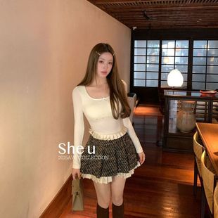 SHE U 十三行私服名媛风裙子女士2026新款百搭显瘦休闲格纹半身裙