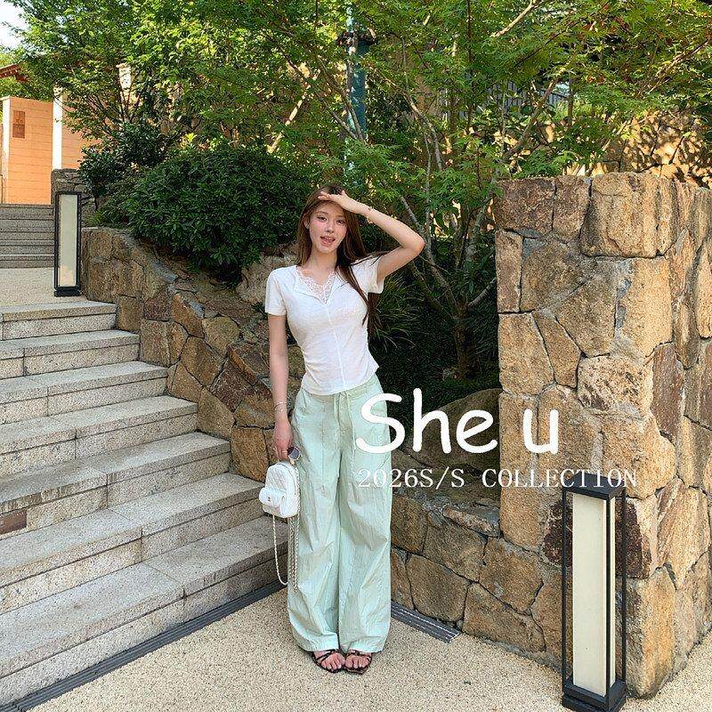 简约抽绳纯色SHE十三行韩系风
