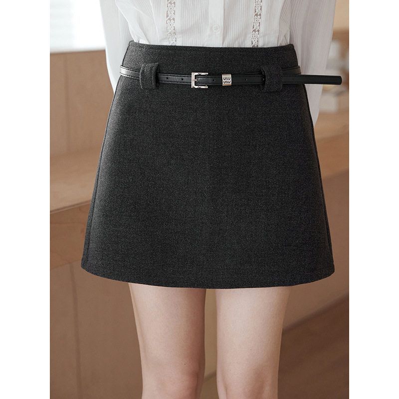 【超绝比列 长腿组合裙】歌铭高腰秋季毛呢半身裙女A字短裙N663C