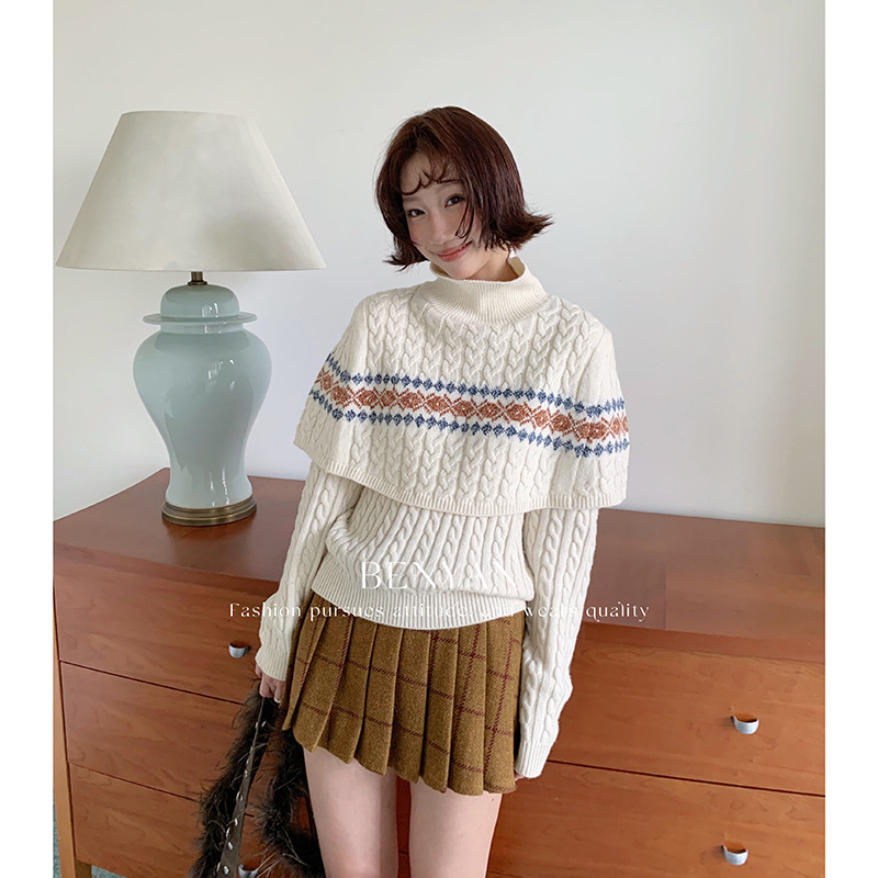 BENYAN法式温柔风可拆斗篷毛衣冬