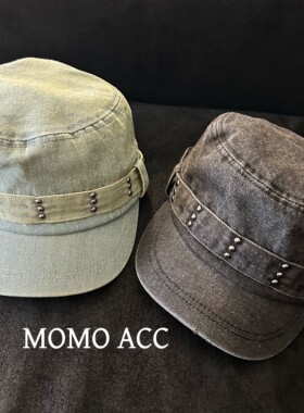 331新款洗水牛仔酷飒girl铆钉平顶复古做旧日系贝雷鸭舌帽