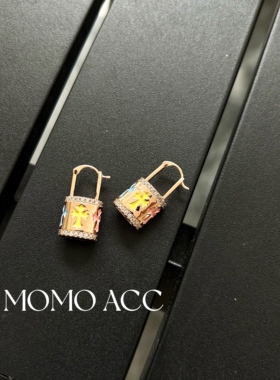 270新款玫瑰金彩色滴釉十字锁头耳扣