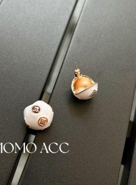 210新款法式老花感白色釉面彩色滴釉半圆白拼玫瑰金耳钉