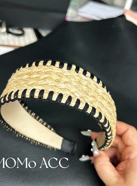 173爆款夏日波西米亚草编穿绳宽发箍