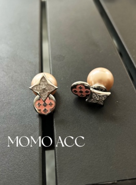 216新款老花感粉珠彩釉微镶前后戴耳钉