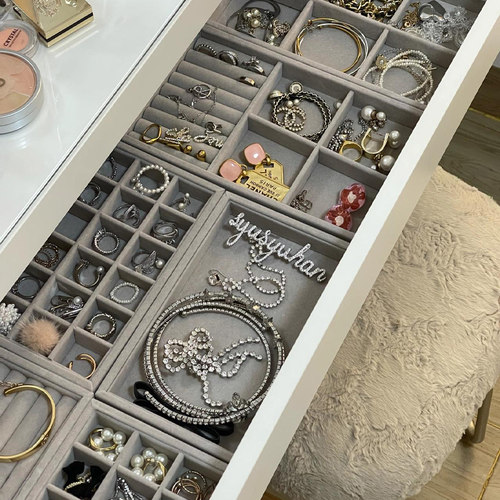 抽屉内绒布托盘首饰收纳盒子神器