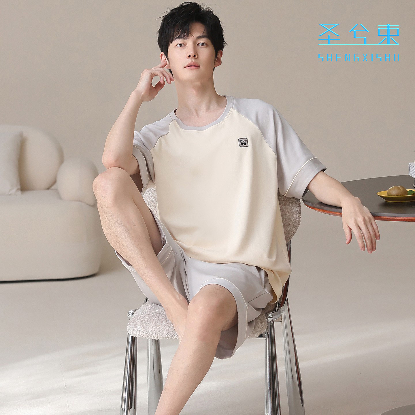 睡衣套装男夏季薄款短袖