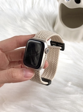 适用AppleWatchS109编织磁吸折叠扣表带苹果手表表带iWatch全系列