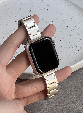 适用applewatch三株细款金属不锈钢苹果手表表带iwatchs11/1098SE