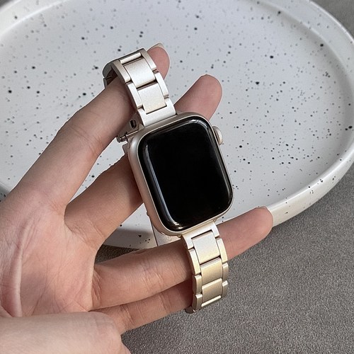 适用applewatch三株细款金属不锈钢苹果手表表带iwatchs11/1098SE